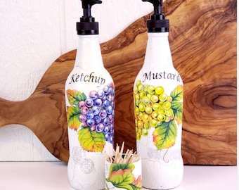 Grape Ketchup and Mustard Up-cycled Bottle Dispenser and Toothpick Holder | Wine Country Kitchen