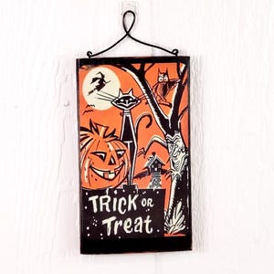 Houten borden in vintage stijl voor Halloween/plankenhouders | Geüpcycled hout PumpkinOwlBlack Cat