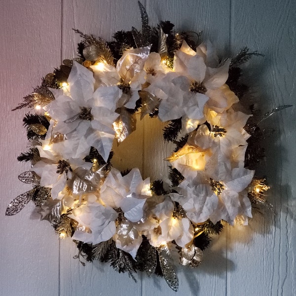 White Christmas Wreath With Lights - Etsy