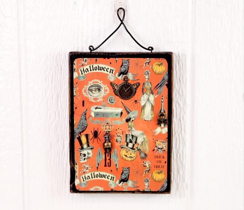 Houten borden in vintage stijl voor Halloween/plankenhouders | Geüpcycled hout Halloween Motif
