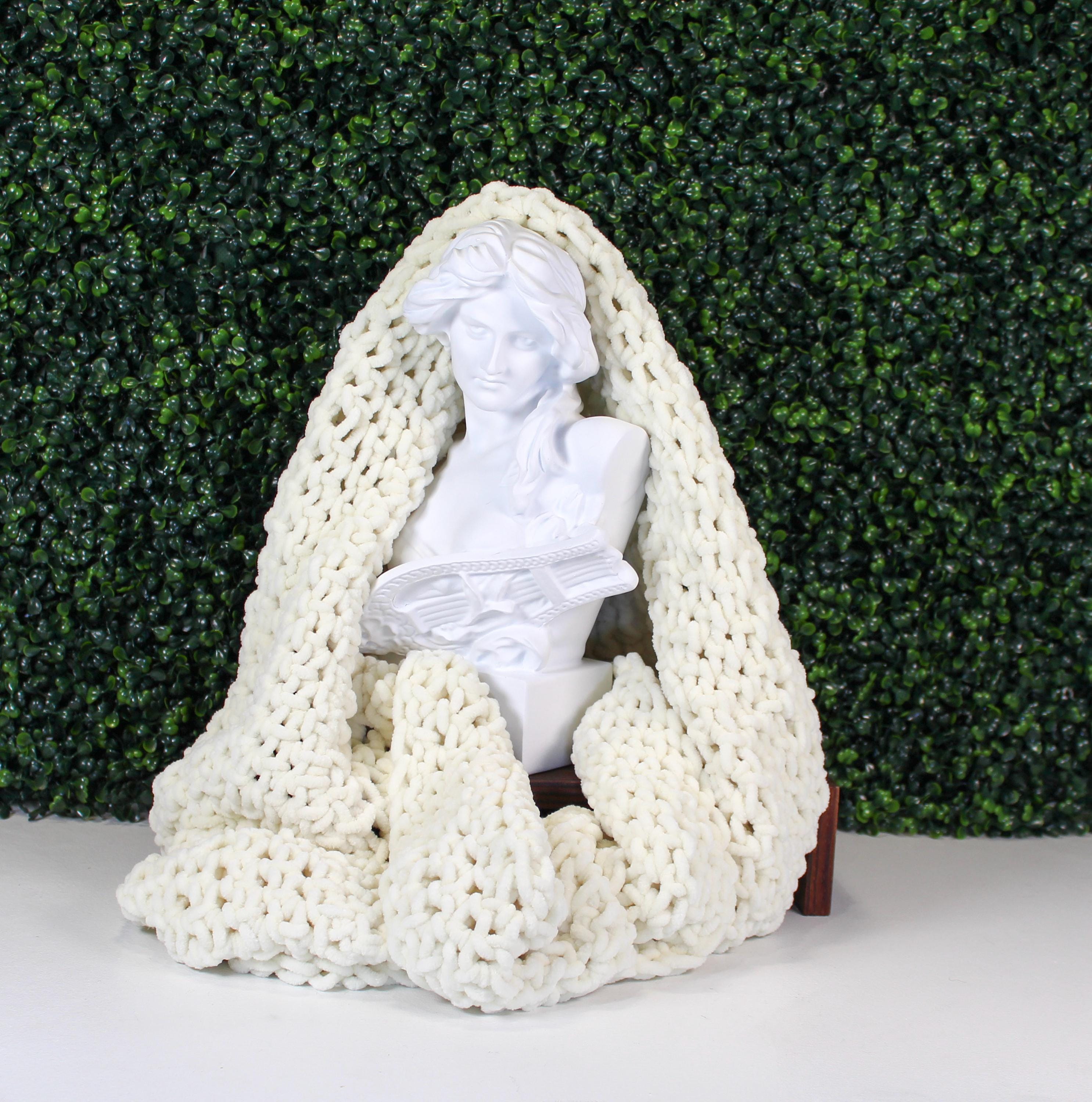 Handmade Chunky Chenille Crochet Infinity Scarf - Winter White, Cream ...