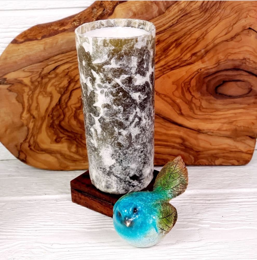 Upcycled Wine Bottle Soy Candle Oatmeal Milk and Honey, Handmade Paper