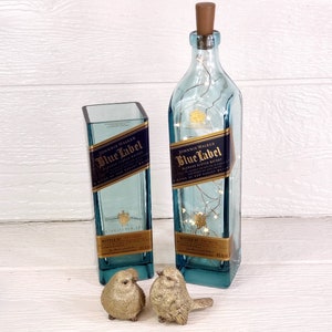 Johnnie Walker Blue Label Up-cycled Bottle Light | Johnnie Walker Blue Label Up-cycled Bottle Vase with Silky White Peonies