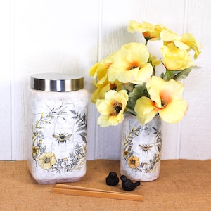 Bee Wildflower and Lavender Wreath Cookie Jar | Up-cycled Jar