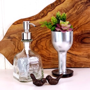 375ml Patron  Silver Up-cycled Bottle Soap/Lotion Dispenser