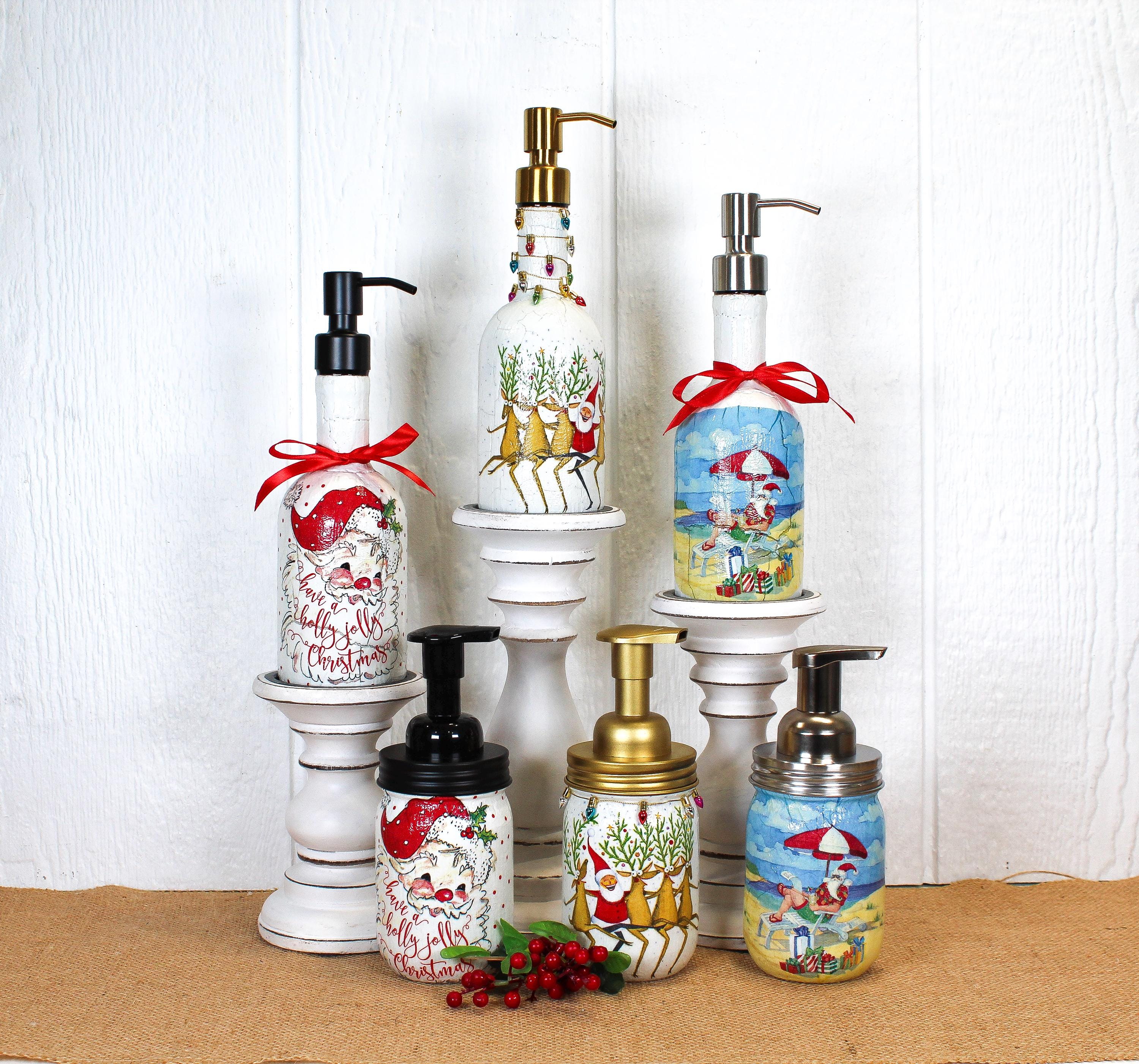 Handmade Christmas Soap Dispenser Up-cycled Santa Bottle, Beach Theme