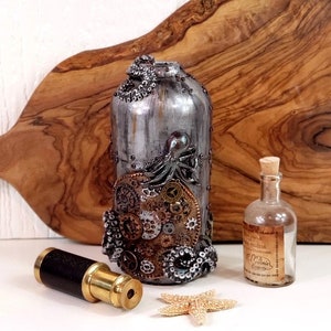 Steampunk Octopus Up-cycled Bottle Vase | Octopus Art | Handmade Gift | Octopus Art | Unique Handmade Gift | Made with Love for Octopus