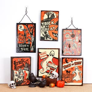 Houten borden in vintage stijl voor Halloween/plankenhouders | Geüpcycled hout afbeelding 1