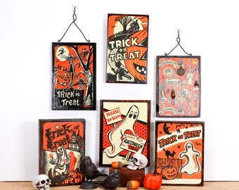 Vintage Style Halloween Holzschilder/Kantenhocker | Upcycled Holz