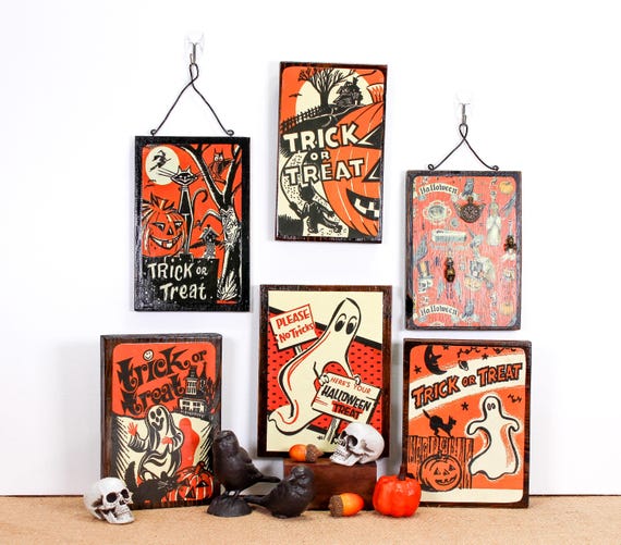 Vintage Style Halloween Wood Signs/Shelf Sitters | Up-cycled Wood