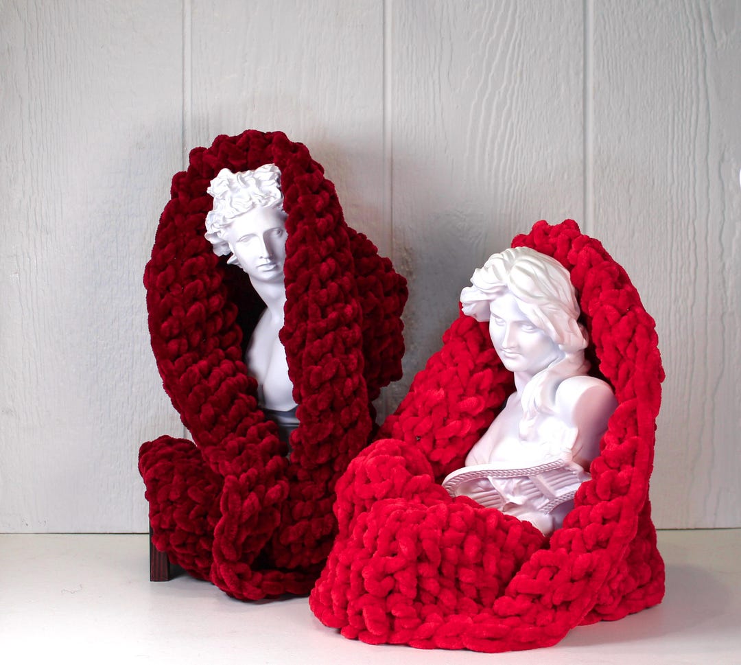 Handmade Chunky Chenille Crochet Infinity Scarf – Burgundy Berry Red - Etsy