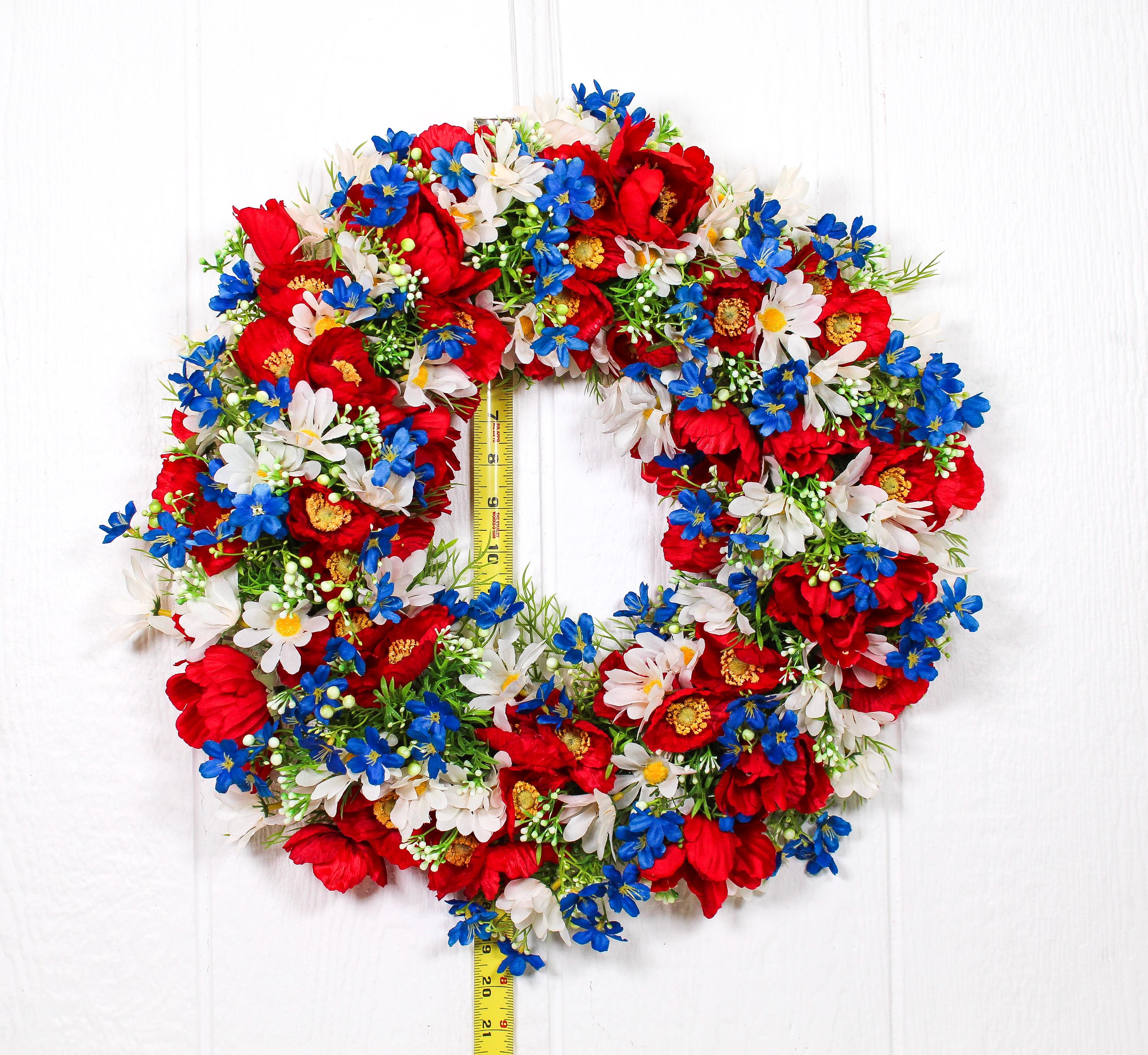 Red Poppy, Daisy & Forget-me-not 13", 20" and 24" Wreath | 6' Fireplace