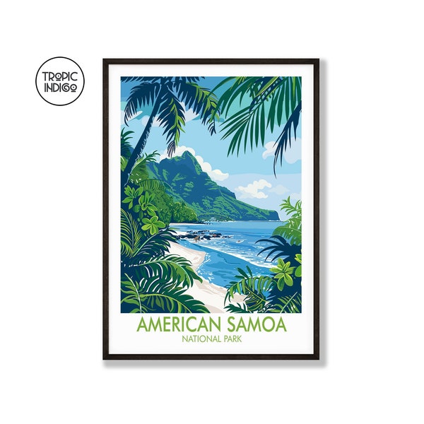 American Samoa Travel Poster, USA Vacation Souvenir, Framed or Unframed Print, National Park, Art Print, Tropical Holiday, Seascape