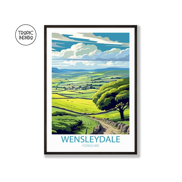 Wensleydale United Kingdom Travel Poser,  Vacation Souvenir, Framed or Unframed Print, Art Print, Farming Rural Landscape Countryside