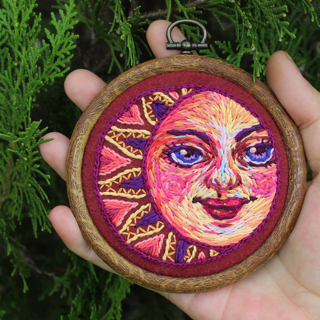 Hand Embroidered Sun Face Embroidery Embroidered Hoop Wall Etsy Australia
