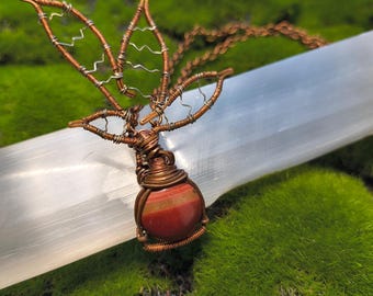 Red Jasper Snake Plant Inspired Wire Wrapped Pure Copper with Sterling Silver accents Crystal Gemstone Necklace