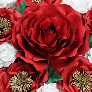 Modelo de rosa extra grande flor de papel PDF SVG DXF Png Silhouette Studio para Cricut Maker Silhouette Cameo Arquivos digitais Flores de papel pérola