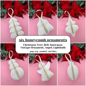 Christmas Honeycomb Ornaments  - Christmas Tree - Snowman - Bell - Angel - Lightbulb - Vintage Ornament - SVG PNG DXF Silhouette Files