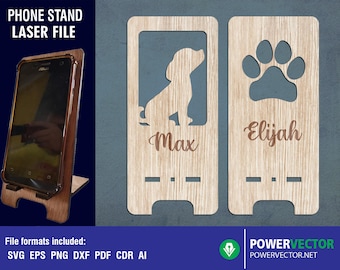 Phone Stand SVG, Dog Pawprints Holder Cutting Template for CNC Laser, Easy to personalized laser cut design