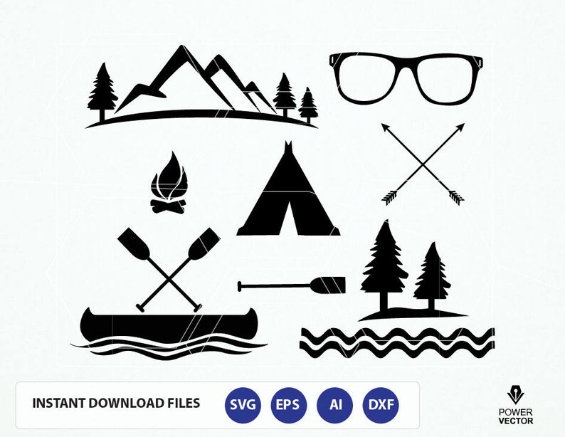 Download Eps Tent Adventure Silhouette Cameo Files Vector Graphics Pack Canoe River Dxf Adventure Clip Art Svg Silhouette Studio Mountain Clip Art Art Collectibles