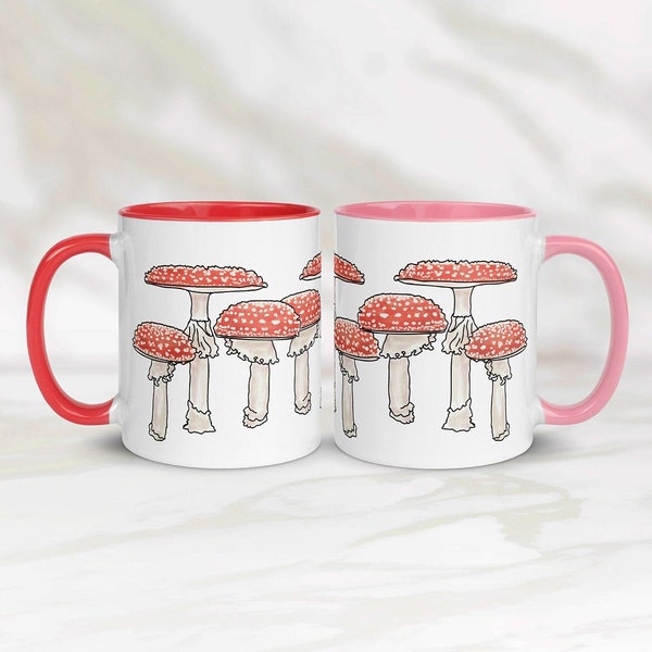 Cute Red Cap Mushroom Mug | Woodland Cottagecore Ceramic Coffee Cup Gift For Her, Him, Best Friends