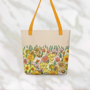 Daffodil March Birth Flower Tote Bag | Floral Birth Month Birthday Gift For Her Mom Best Friends or Bridesmaid Proposals