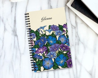 Morning Glory September Birth Flower Personalized Notebook | Floral Custom Journal Birthday Gift For Her Mom Best Friend Bridesmaid Proposal