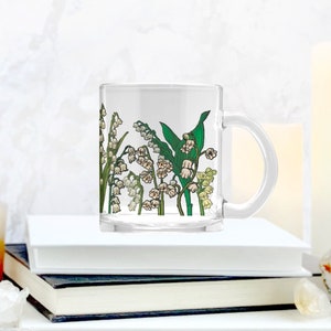 Lily Of The Valley May Birth Flower Mug | Floral Glassware Clear Glass Coffee Cup Birthday Gift For Her Mom or Bridesmaid Proposal