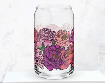 Pink Peony Pint Glass | Floral Glassware Beer Soda Can Cup 21st Birthday Gift For Her Mom Best Friend Bridesmaid Proposal Bridal Party Favor