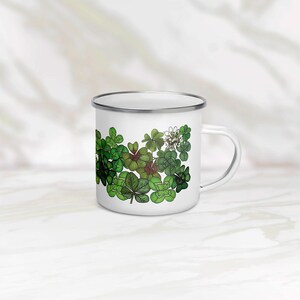 This four leaf clover shamrock enamel mug makes the perfect St. Patrick's day gift for her, him, and children.