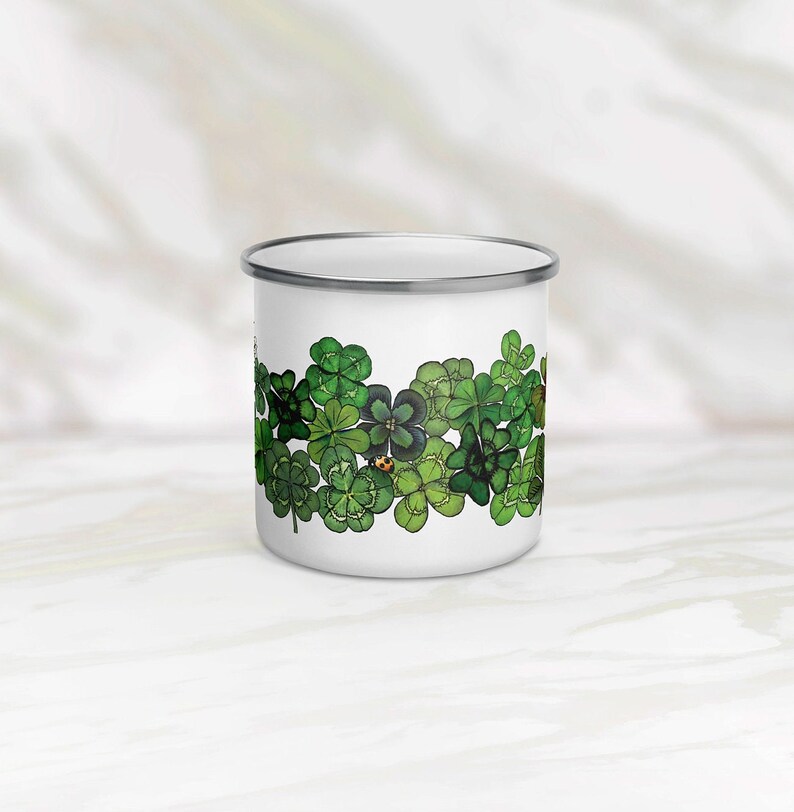 Four Leaf Clover Shamrock Enamel Mug St. Patrick's Day Gift For Her Him & Children image 2