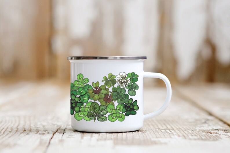 Four Leaf Clover Shamrock Enamel Mug St. Patrick's Day Gift For Her Him & Children image 5