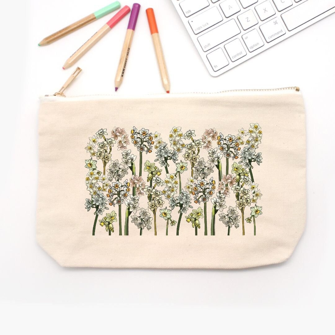December Narcissus Birth Flower Pencil Case Zipper Pouch - Etsy