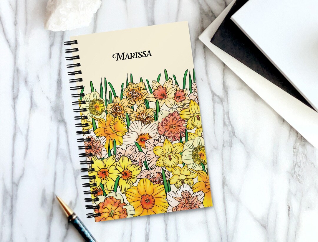 Personalized Yellow Daffodil March Birth Flower Notebook Floral Custom ...