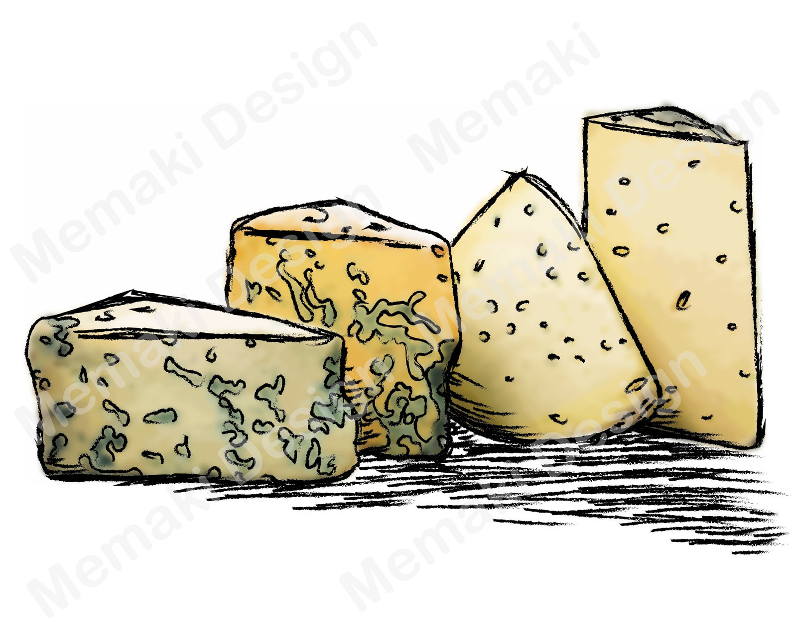 Poster Original Sketch Art Cheese Wedges Etsy