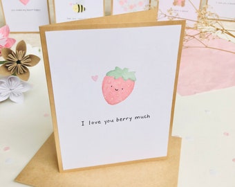 I Love You Berry Much Card - France | Carte saint Valentin | Cartes aquarelle