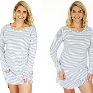 Nightie - Nighty - Nightdress - Grey and White Stripe - 100% Cotton