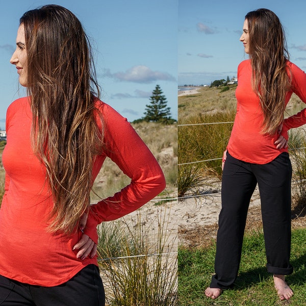 Sherbet Long Sleeve Merino Wool Top with Thumb Loops - Women's Merino Wool Base Layer