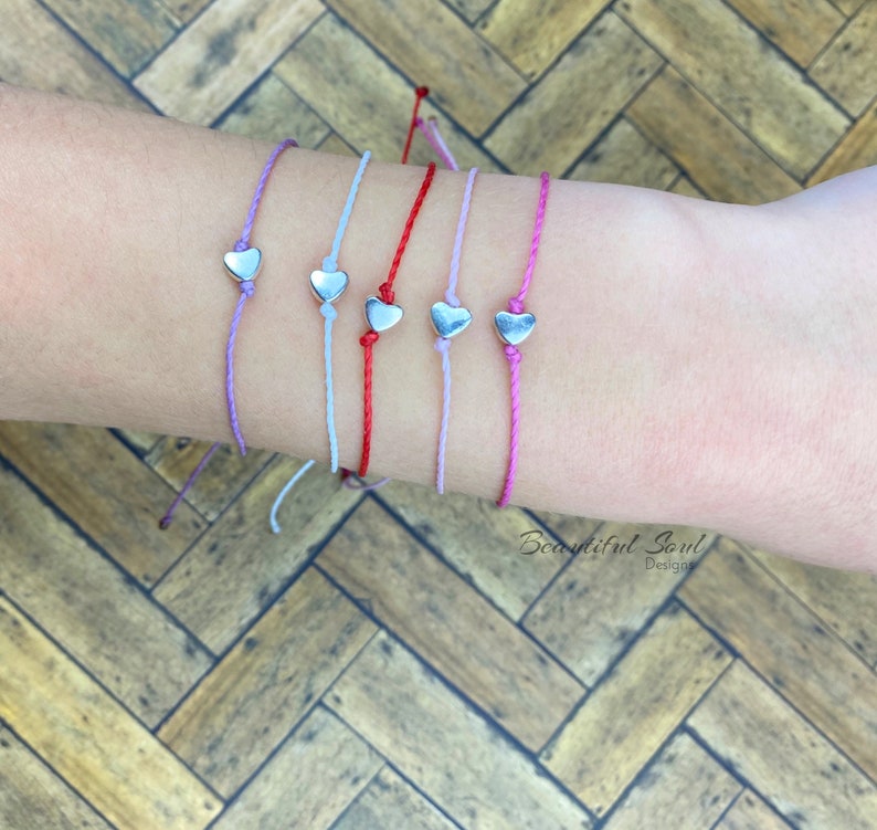 Heart Beaded Stackable Bracelet Wax String Bracelet Etsy