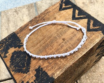 White Studded Wax String Bracelet, Beaded Wax String Bracelet, Friendship Bracelet, Stackable Bracelet, Waterproof Bracelet