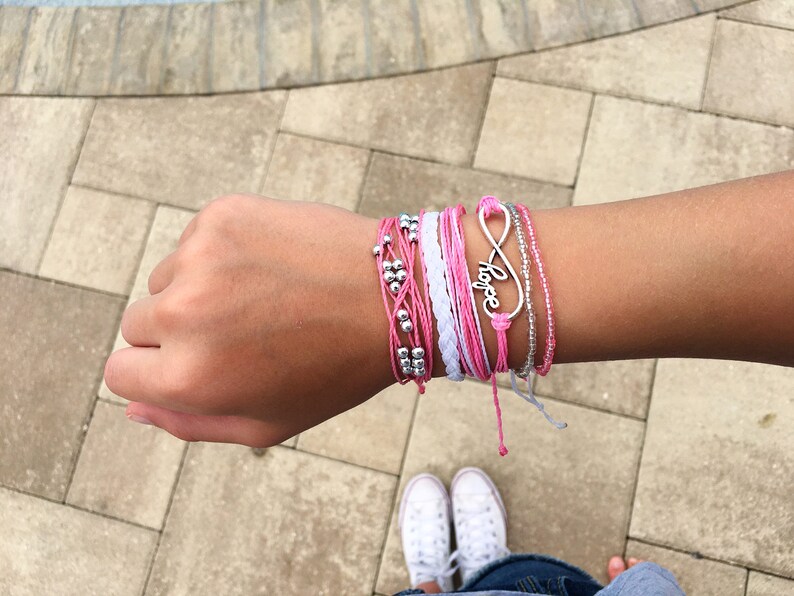 Breast Cancer Stackable Bracelet Set Friendship Bracelet Wax Etsy