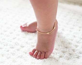 Dainty Heart Chain Anklet-Kids Anklet-Gold Anklet-Chain Anklet-Toddler Anklet-Baby Anklet-Toddler Jewelry-Baby Jewelry 18k Gold Plated
