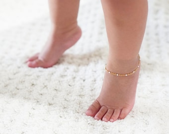Dainty Candy Bead Chain Anklet-Kids Anklet-Gold Anklet-Chain Anklet-Anklet for Women-Toddler Anklet-Baby Anklet-Toddler Jewelry-Baby Jewelry