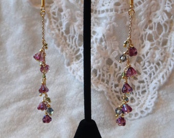 Purple Glass Flower and Czech Beads Drop Earrings