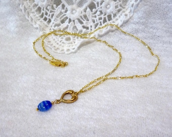 18K gold filled ketting met een blauwe kraal-a-hart-verbinding