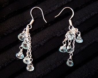 Teardrop Shaped Blue Zircon Sterling Silver Drop Earrings