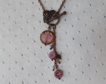 Koperen roos toggle roze bloem kettinghanger