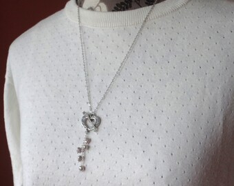 Zilveren hart Toggle grijze zoetwaterparelketting hanger