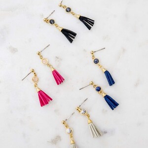 Round Stone Tassel Earrings