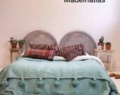 Moroccan Pom Pom Blanket Throw for Sofa or Bed - Hand Woven Cotton - Reversible, Hand Wash - Big pom poms, Kaki green color, Madeinatlas